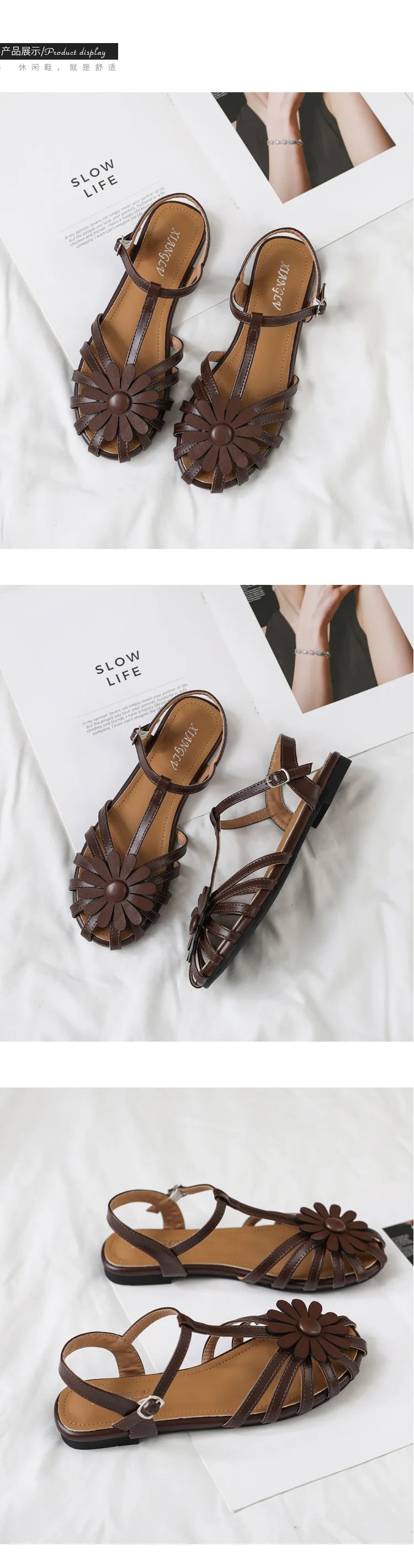 Summer Flat Sandals for Women Braided Hollow Closed-toe Sandals Outdoor Wear Breathable Holiday Roman Shoes sandalias de mujer
