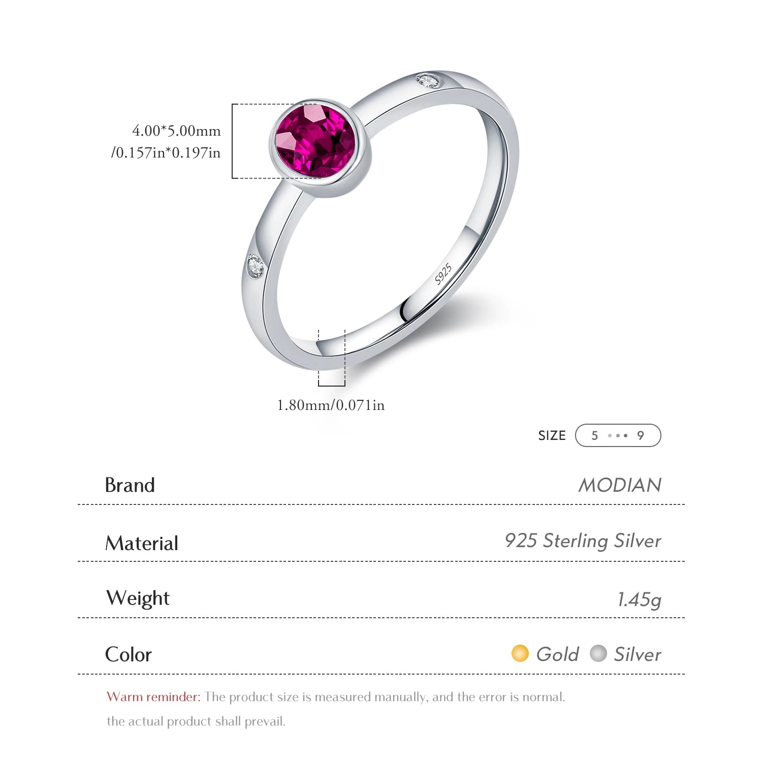 MODIAN 925 Sterling Silver Elegant Red Cubic Zirconia Ring For Women Summer Basic Rings Party Vacation Fine Jewelry