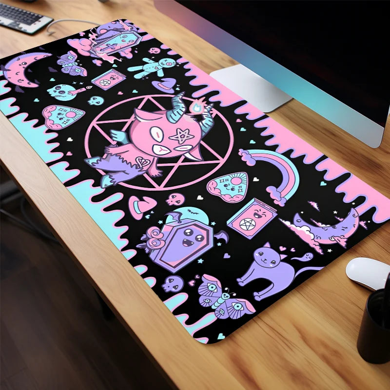 Cute Monster Skull Mouse Pad Large Gaming Desk Mat Computer Keyboard Mousepad with Non-Slip Rubber Base Stitched Gift for Friend