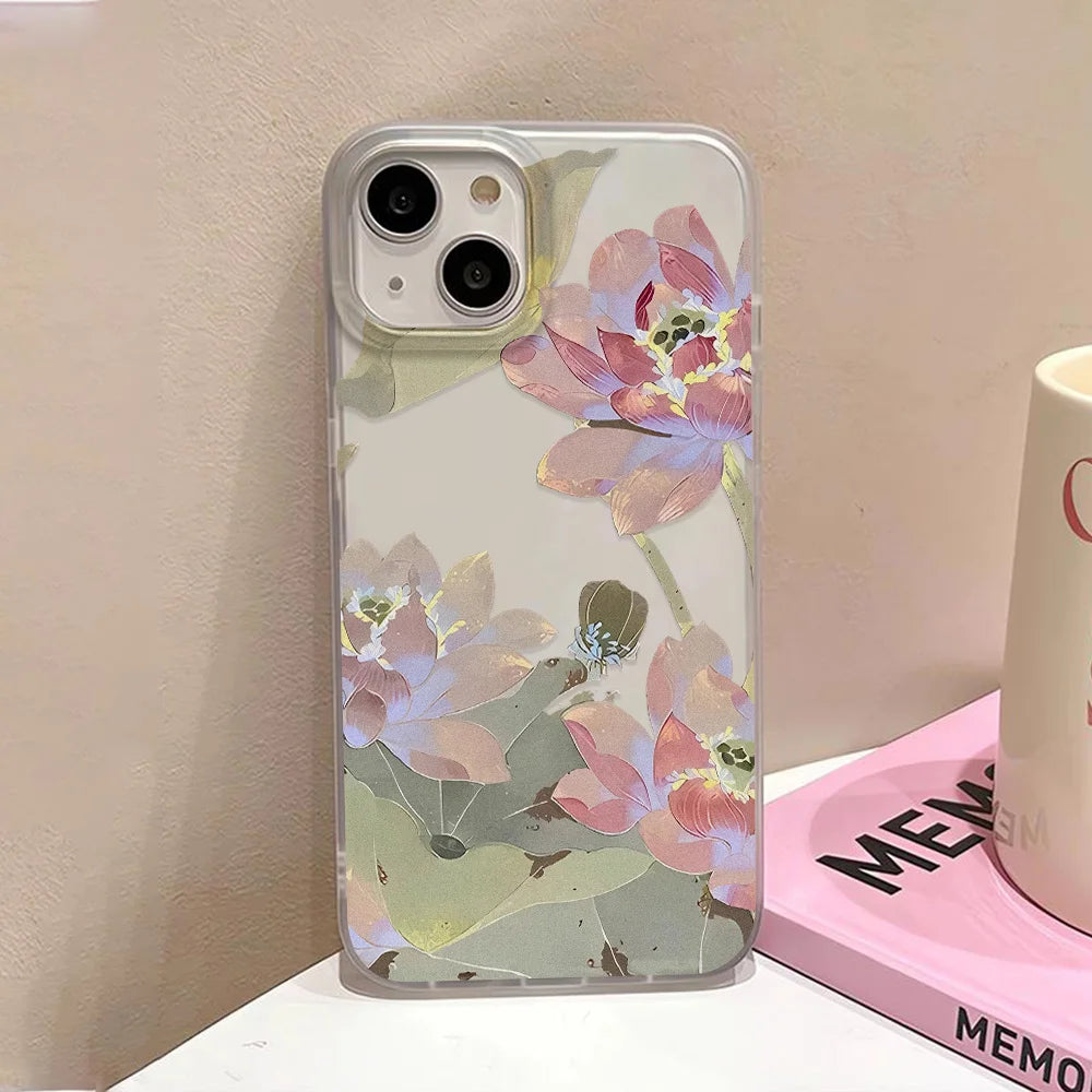 Flowers Phone Case For iPhone 16 Pro Case iPhone 13 11 12 14 15 Pro Max 13 Mini 15 Plus Translucent Slim Silky Skin Back Cover