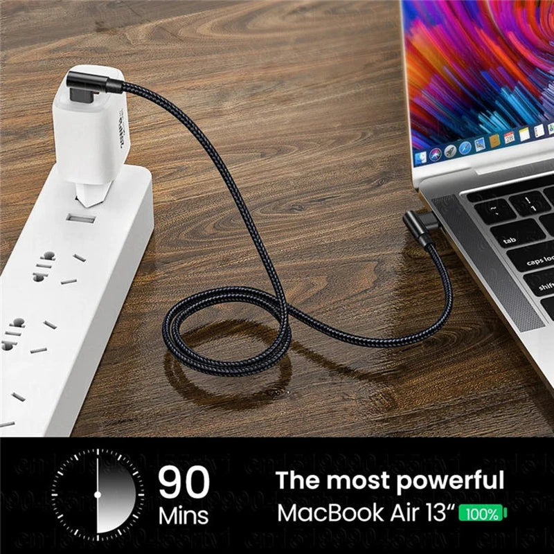 100W 90 Degrees Type C to USB C Cable for iPhone 15 Pro max plus ipad Pro Fast Charging PD QC 4.0 3.2 USB-C Type C Gaming Cable