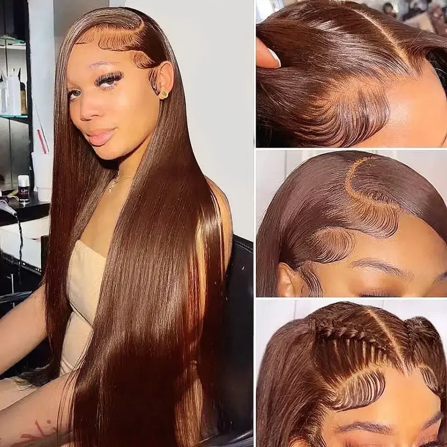 Dark Brown Human Hair Wigs Straight 13x4 Lace Front Wigs Chocolate Brown Transparent Lace Frontal Wigs Human Hair 180% Density