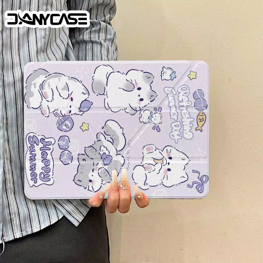 3+Y Type Cute Cat Case with Pencil Holder For 2025 IPad 11th A16 Pro Air 13 11 M3 M2 M4 2025 12.9 " 9 8 7 6 5 4 10Th Mini 7 6