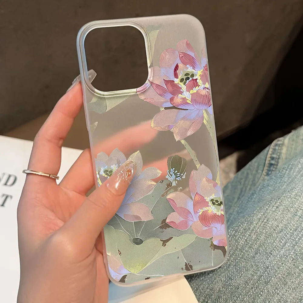 Flowers Phone Case For iPhone 16 Pro Case iPhone 13 11 12 14 15 Pro Max 13 Mini 15 Plus Translucent Slim Silky Skin Back Cover
