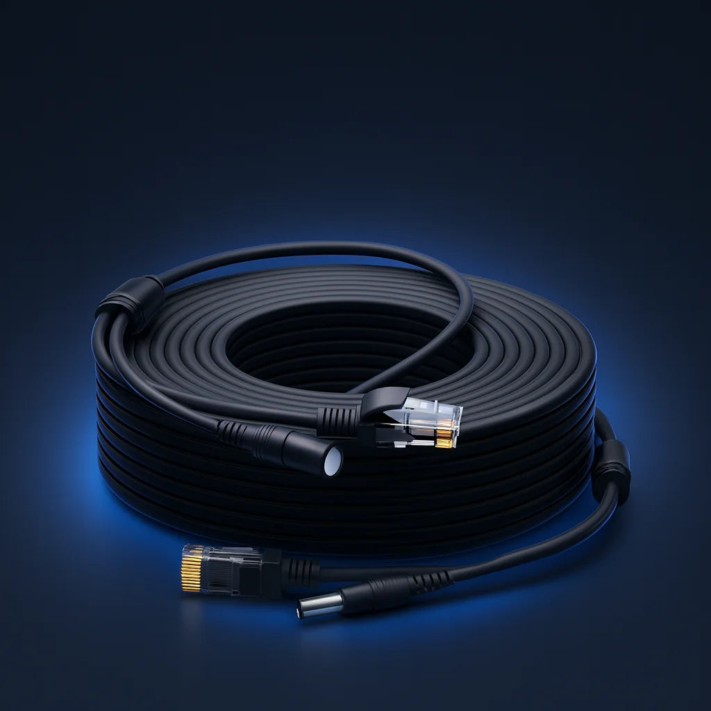 Winter-Ready 8+2 CCTV Extension Cable | DC5.5×2.1 + RJ45 One-Cable Power & Network | High-Flex PVC for IP Cameras 5–20m