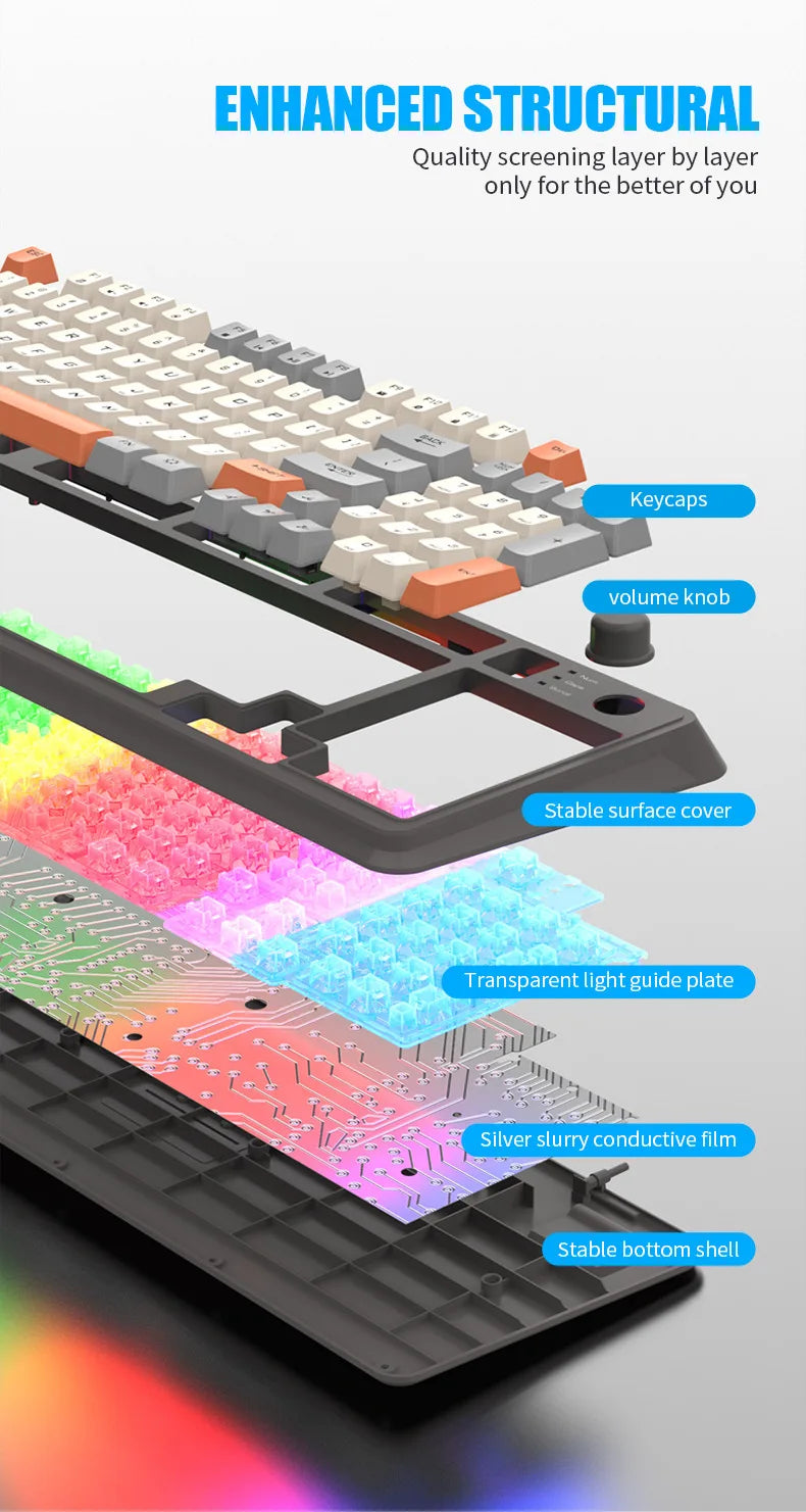 Keyboard K81 Gaming Keyboard 81 Key 80% Layout Spanish Russian Korean Arabic Keyboard USB Wired RGB Light Volume Knob Ergonomics