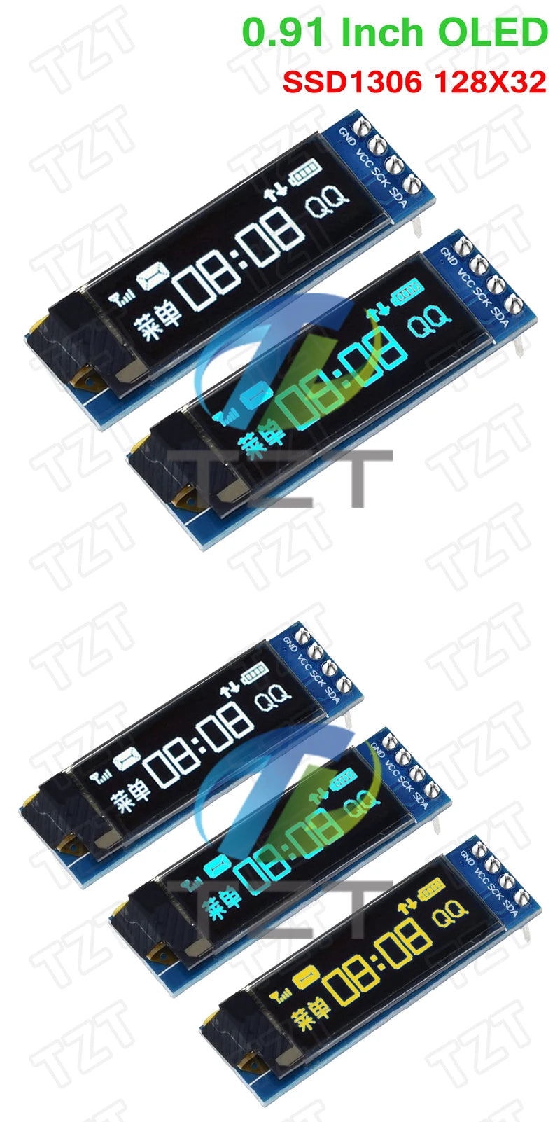 GREATZT 0.91 Inch OLED Module 0.91" White Blue 128X32 LCD LED Display 0.91" IIC Communicate for Arduino
