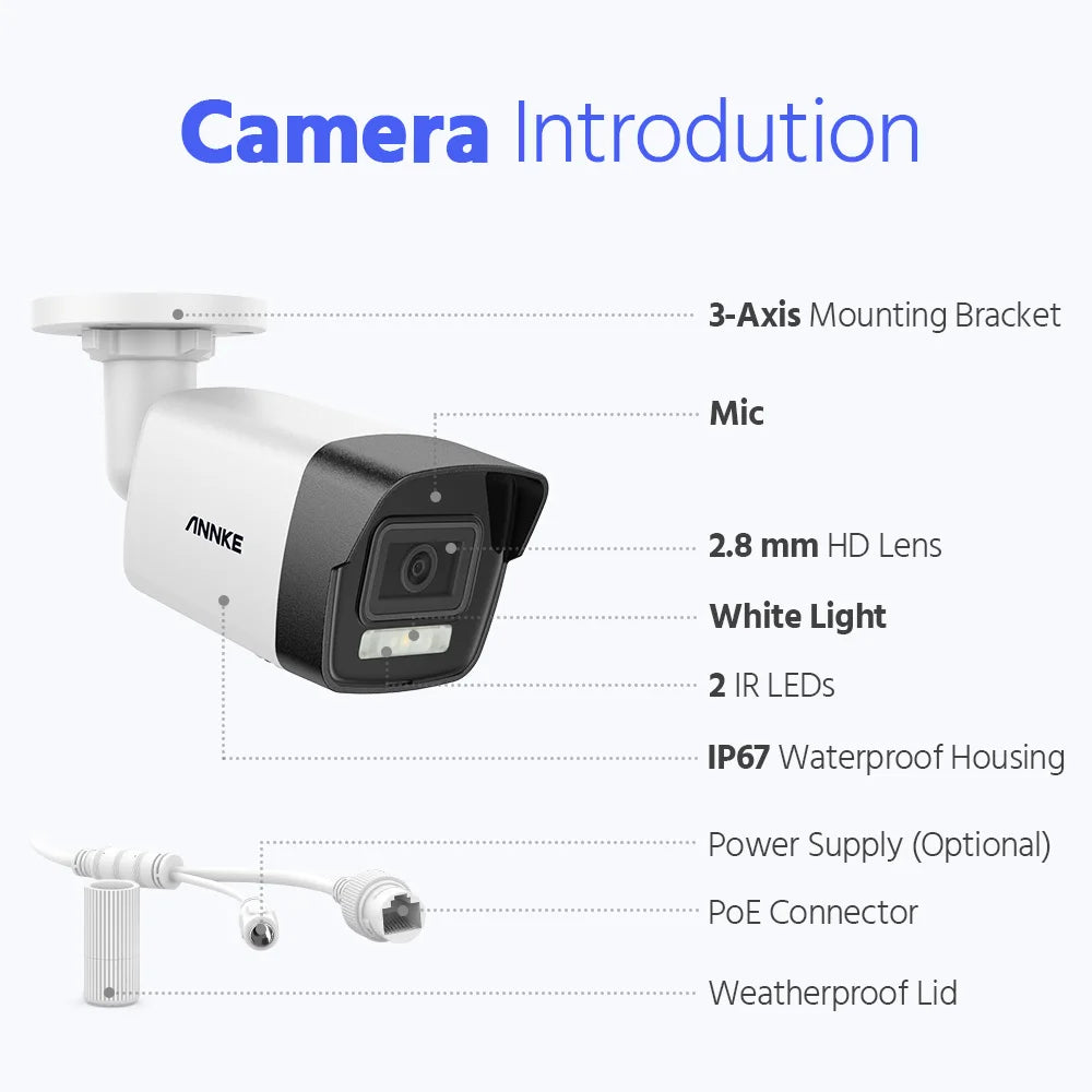 ANNKE 3K IR Network Camera Built-in microphone Indoor Outdoor Security Cameras H.265+ 5MP Support PoE DC12V IP Camera 1PC