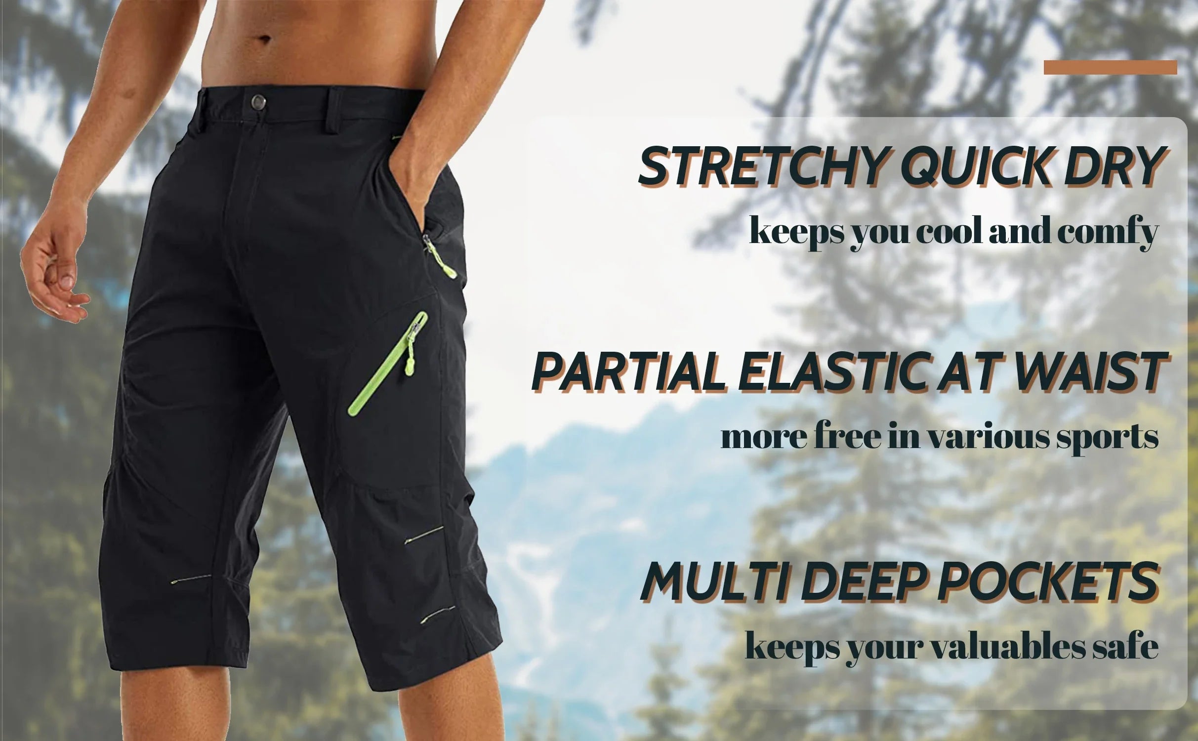 EKLENTSON Summer Men's Quick Dry Cargo Shorts with Zip Pocket for Outdoor Hiking Camping Mountaineer Shorts