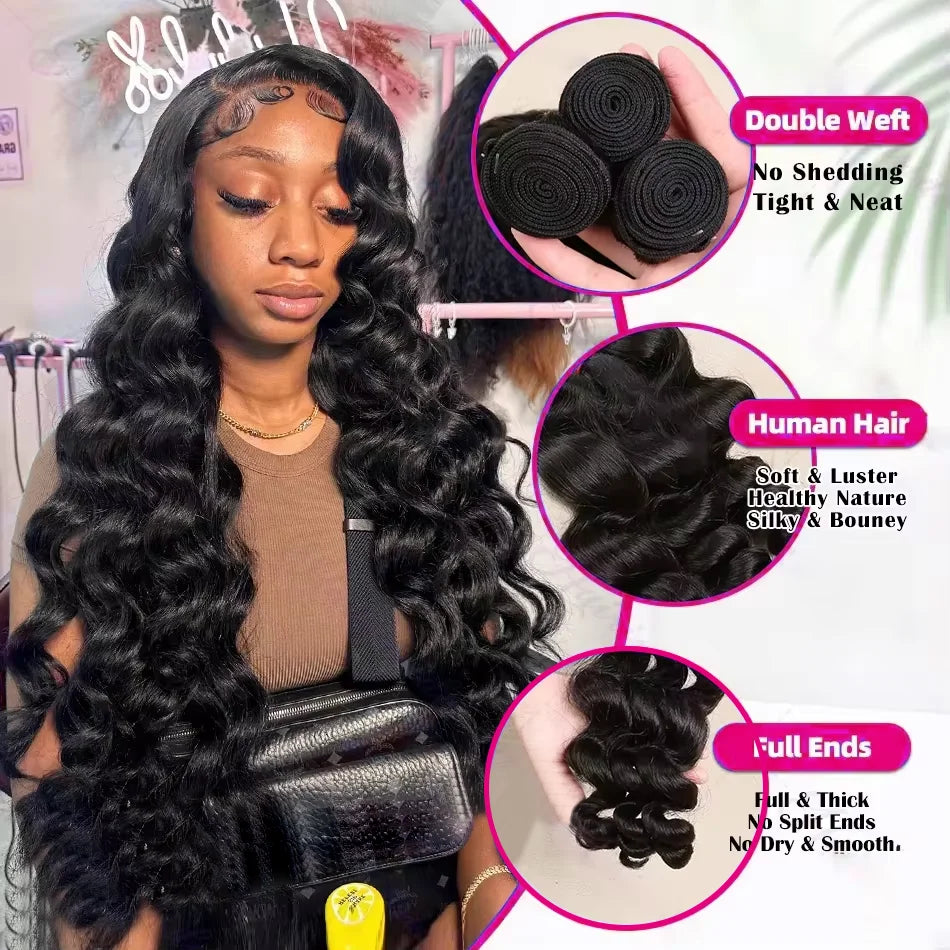 28 38 Inch 18A Loose Wave Bundles Human Hair Bundles Raw Virgin Unprocessed Extensions Loose Deep Wave Bundles Double Weft Braid