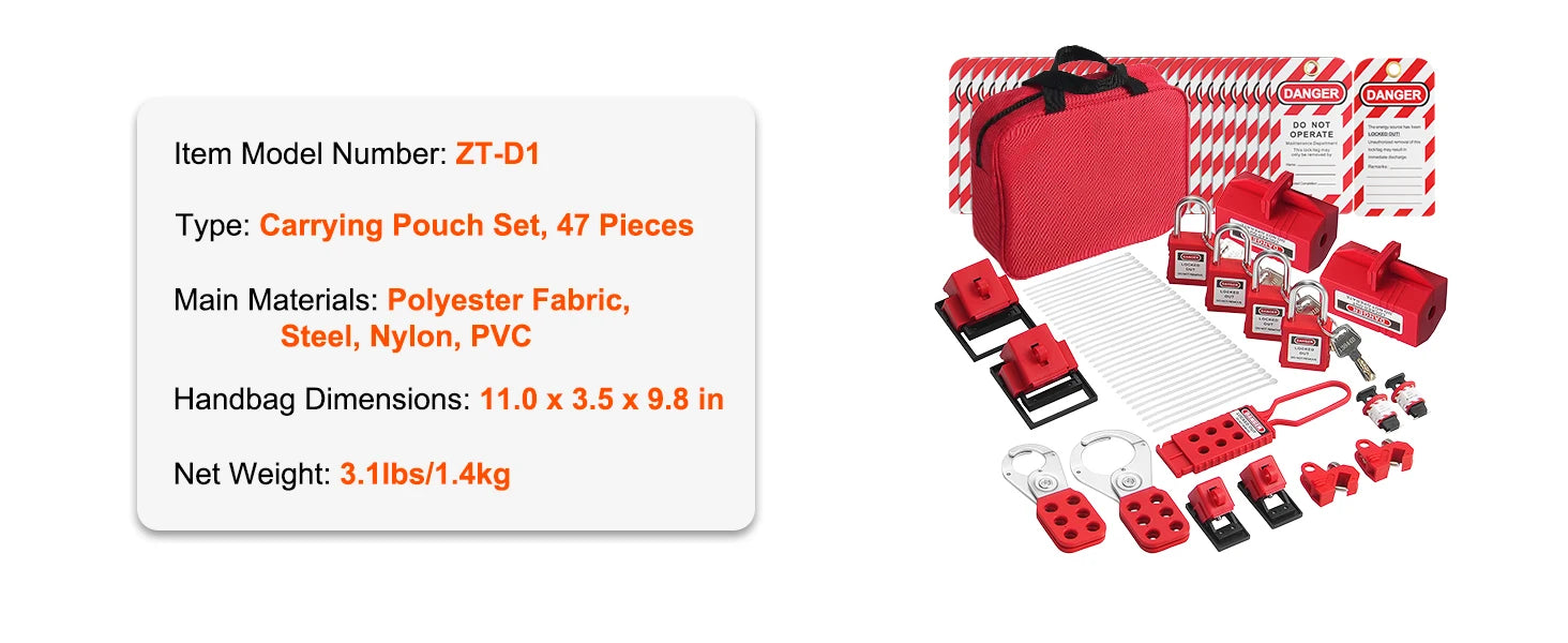 SucceBuy Electrical Lockout Tagout Kit 47 PCS Safety Loto Kit w/ Padlocks Hasps Tags Nylon Ties Plug Lockouts Circuit Breaker