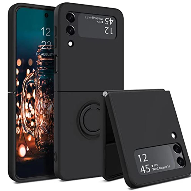 For Samsung Z Flip 5 6 Case Ring Holder Magnetic Liquid Silicone Cases for Samsung Galaxy Z Flip 3 5 6 ZFlip 4 ZFlip5 Soft Cover