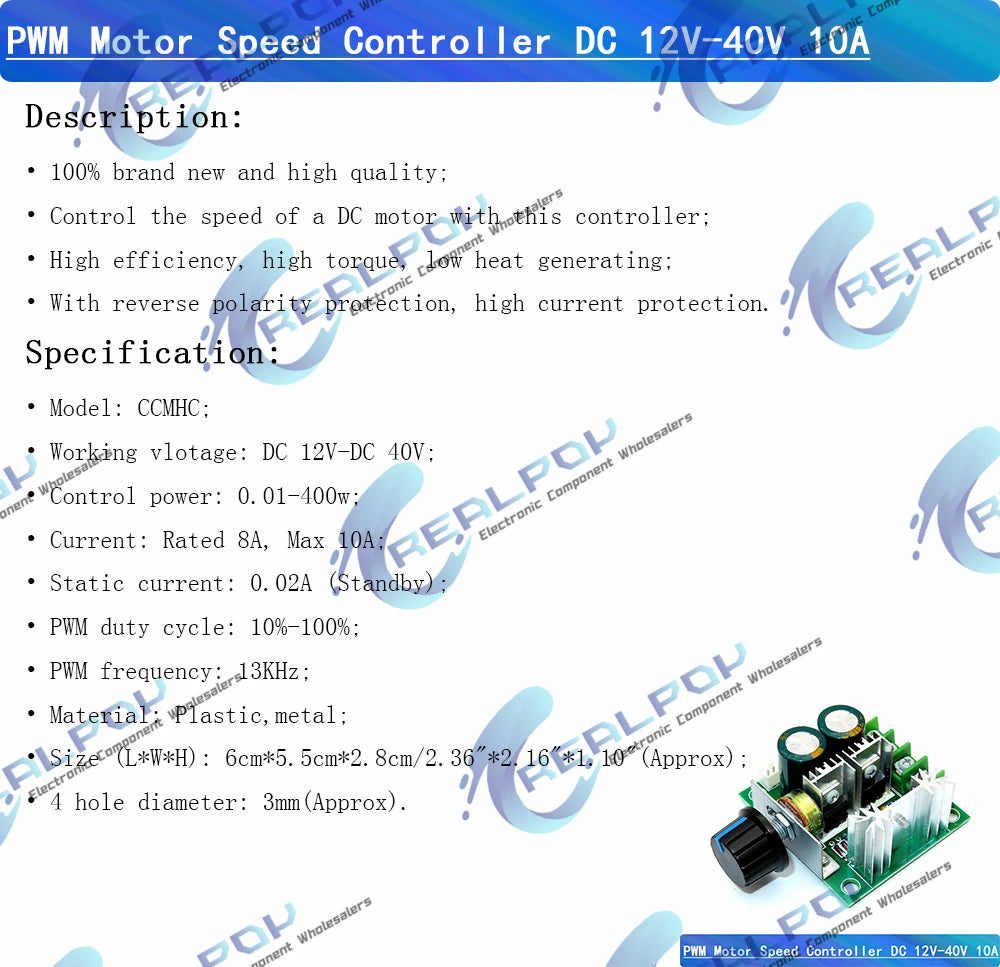 DC motor speed regulator 12V 24V 36V 48V 6-90V High power drive module PWM Motor speed controller 10A/15A/20A current regulator