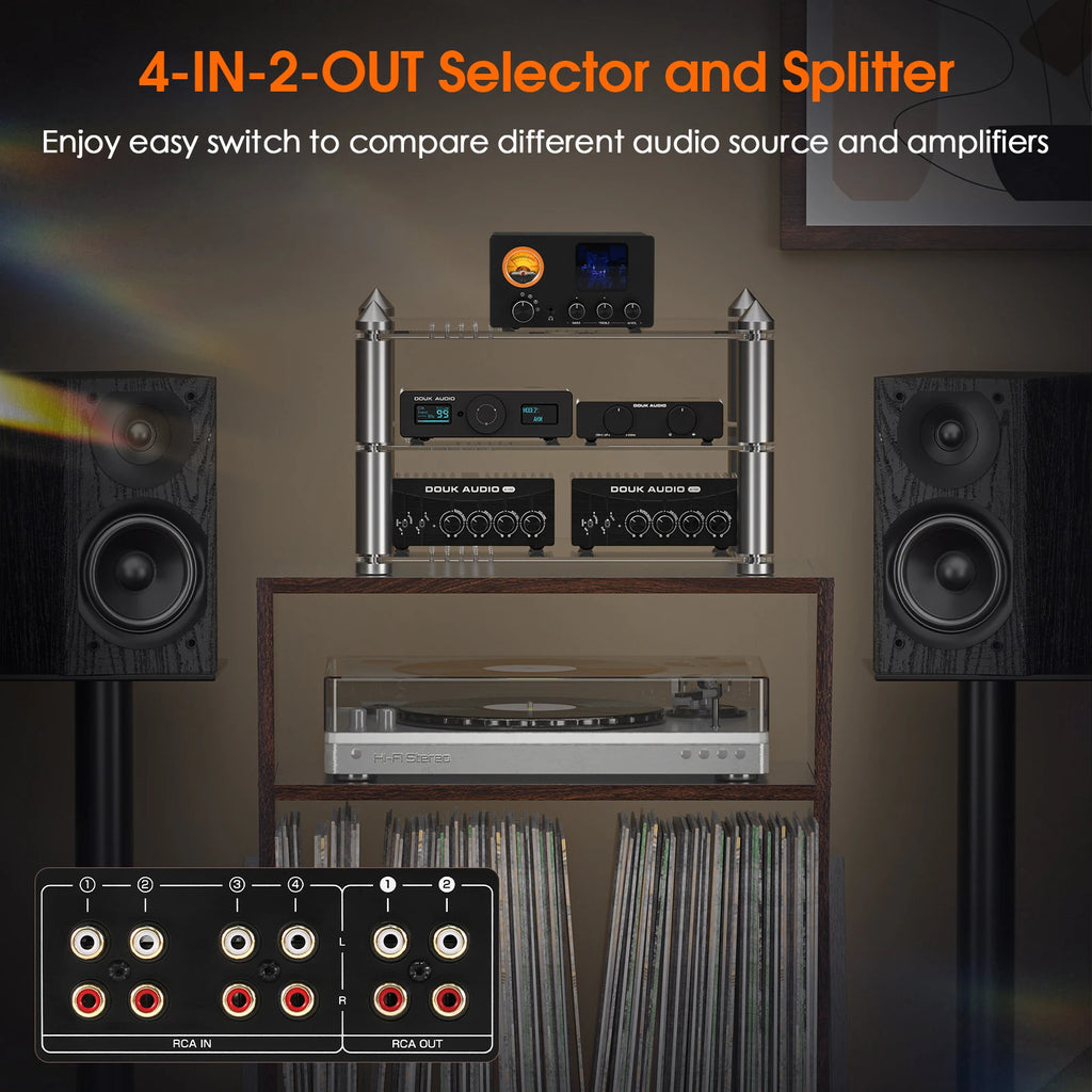 Nobsound TUBE-T5C 4-Way Audio Selector Splitter Mini Stereo Tube Preamp Headphone Amplifier with VU Meter
