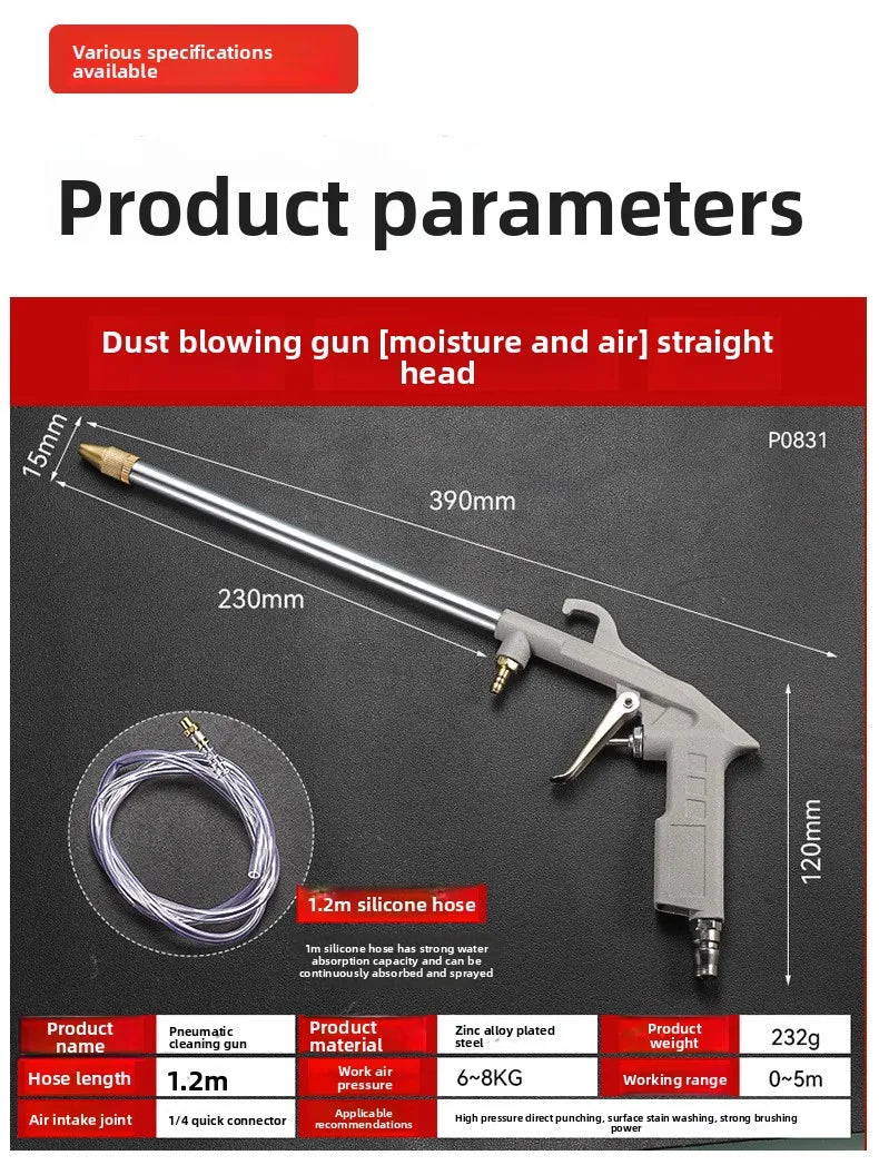 2024 Multi-Functional Water and Air Dual-Use Dust Blower Gun for Cars, Small Handheld Metal Pneumatic Cleaning Tool