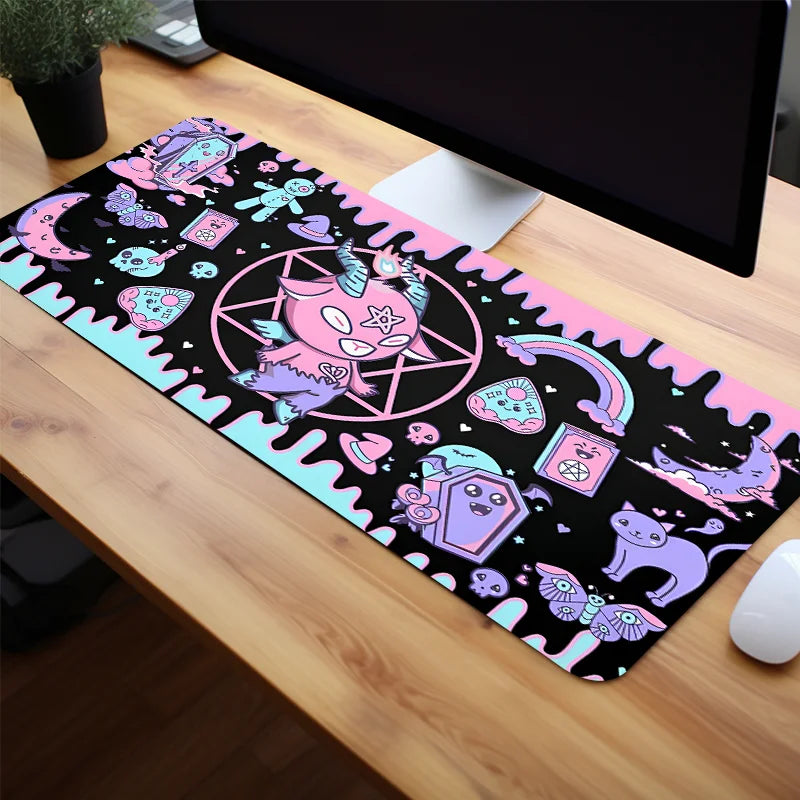Cute Monster Skull Mouse Pad Large Gaming Desk Mat Computer Keyboard Mousepad with Non-Slip Rubber Base Stitched Gift for Friend