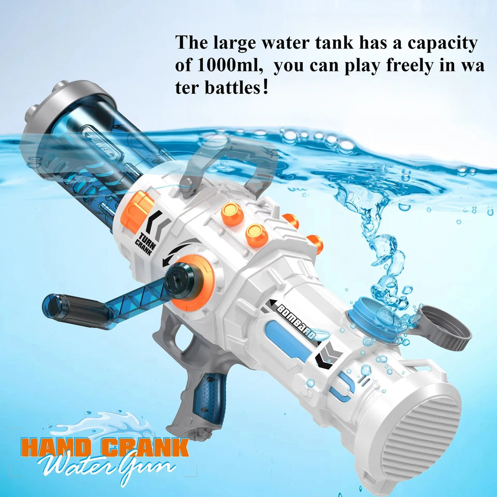 Powerful Hand-cranked Gatling Water Gun Toy Continuous Shooting Big Water Pistol Blaster Pool Summer Toys for Kids Adult Gifts