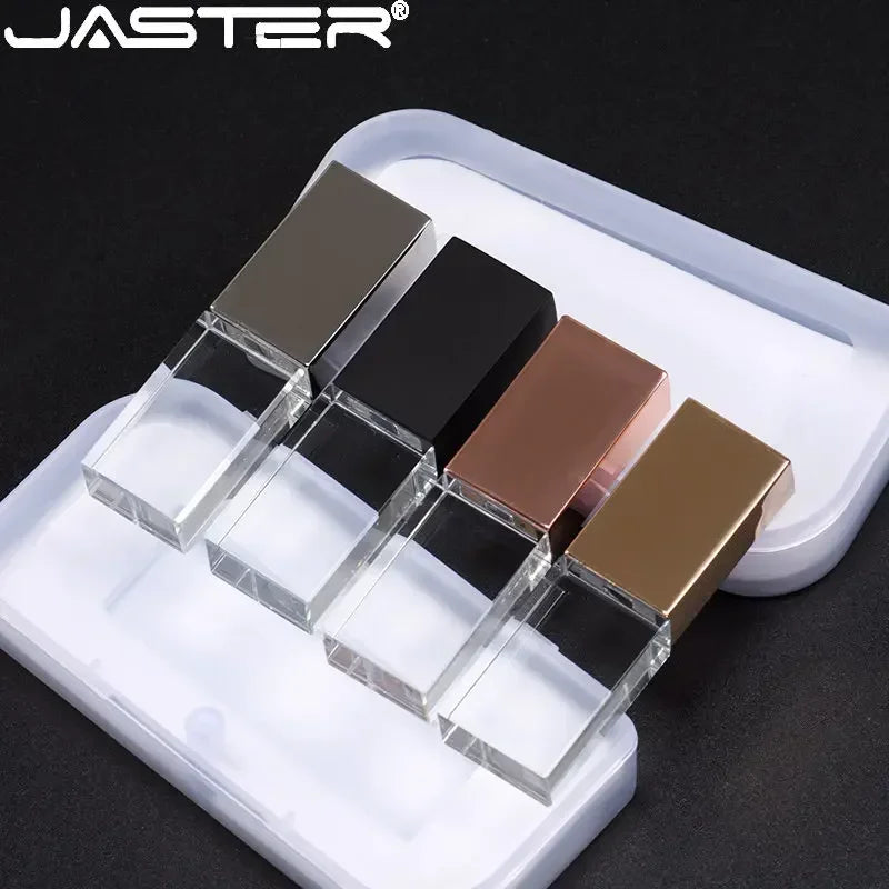 JASTER Creative Pen Drive Crystal 128GB Gold 64GB Rose USB Flash Drive 32GB Wedding Photography Exquisite Transparent Gift Box