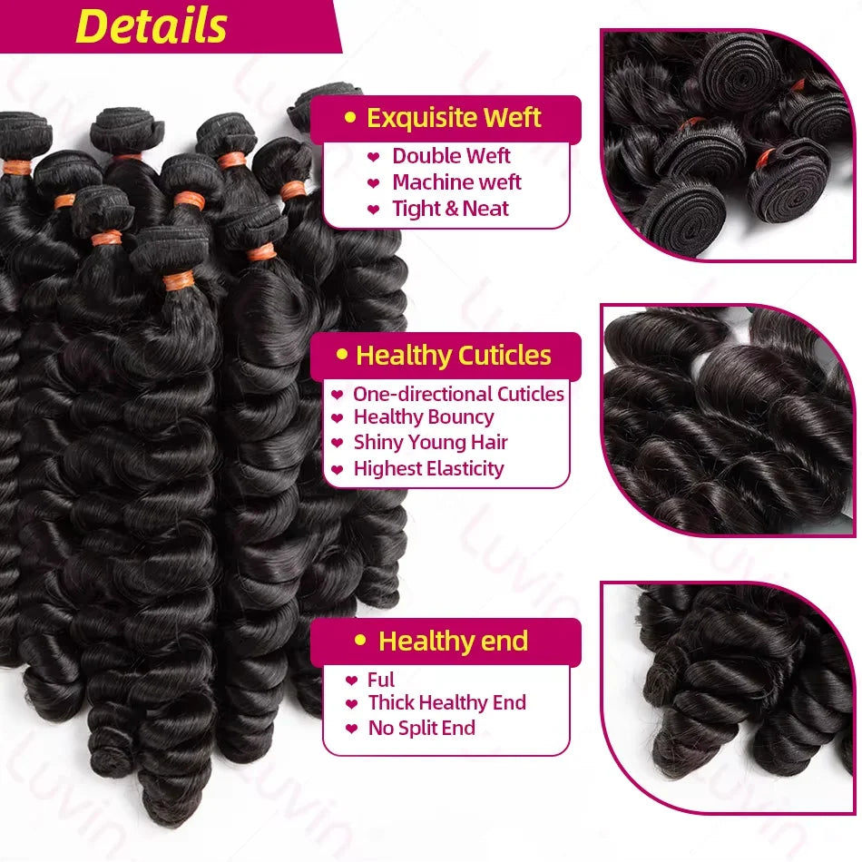 28 38 Inch 18A Loose Wave Bundles Human Hair Bundles Raw Virgin Unprocessed Extensions Loose Deep Wave Bundles Double Weft Braid