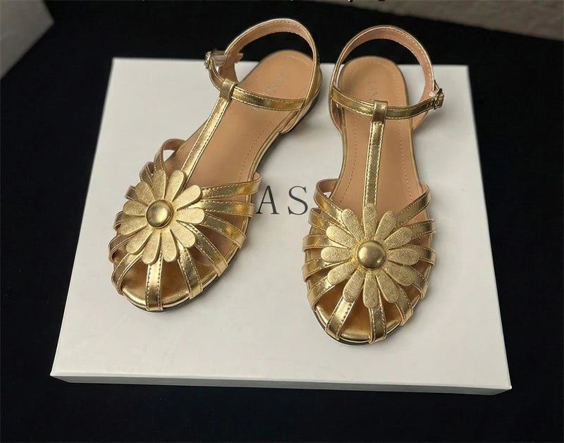 Summer Flat Sandals for Women Braided Hollow Closed-toe Sandals Outdoor Wear Breathable Holiday Roman Shoes sandalias de mujer