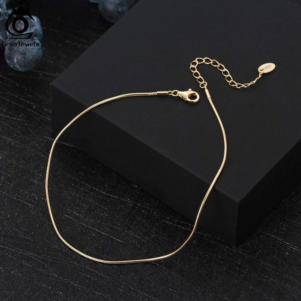 ORSA JEWELS 925 Sterling Silver 1.0mm Snake Chain Anklet for Women Fashion Summer Beach Foot Bracelet Anklets Jewelry SA23