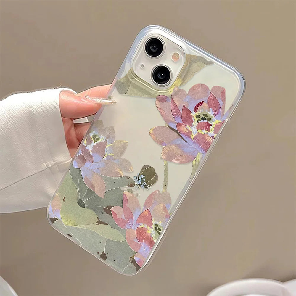 Flowers Phone Case For iPhone 16 Pro Case iPhone 13 11 12 14 15 Pro Max 13 Mini 15 Plus Translucent Slim Silky Skin Back Cover