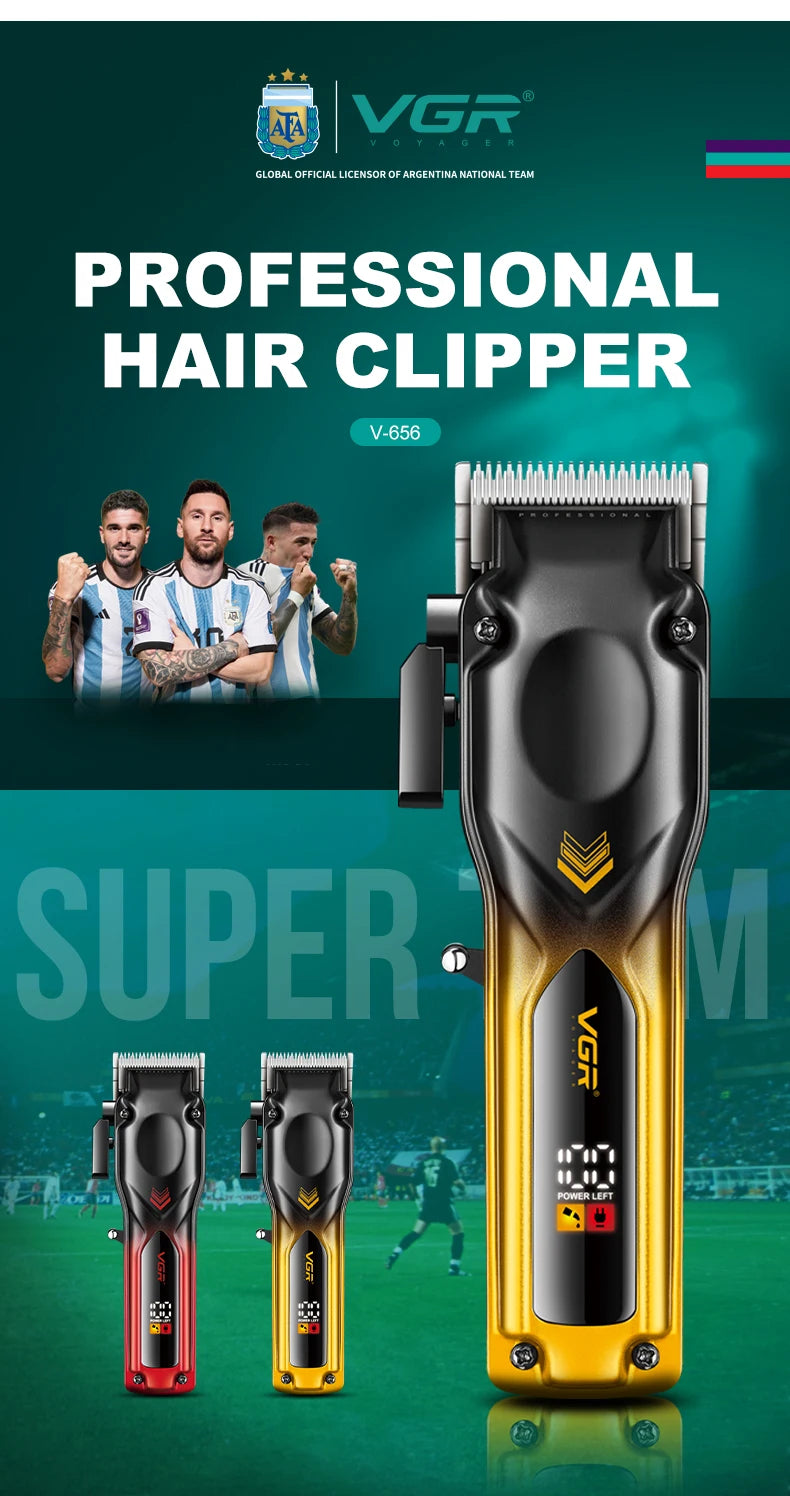 VGR hair clipper gradient color body high-end hair trimmer intelligent LCD digital display high-speed electric push shear V-656