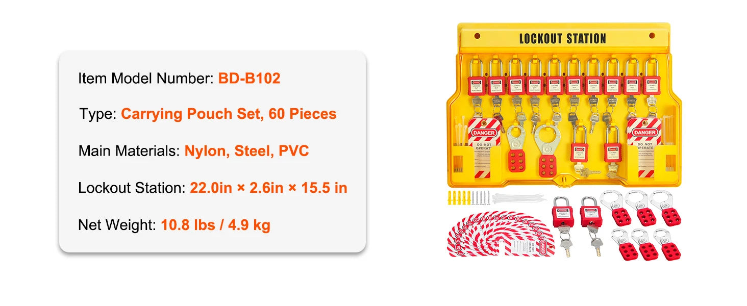 SucceBuy Electrical Lockout Tagout Kit 47 PCS Safety Loto Kit w/ Padlocks Hasps Tags Nylon Ties Plug Lockouts Circuit Breaker