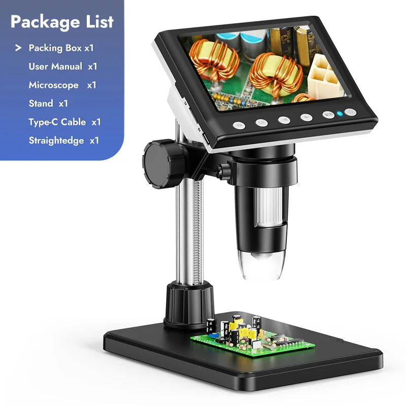 Hayve 4.3'' Digital Microscope 1600X USB Microscope 1080p Soldering Microscope with 8 LEDs Compatible with Windows/Mac OS (DM7)