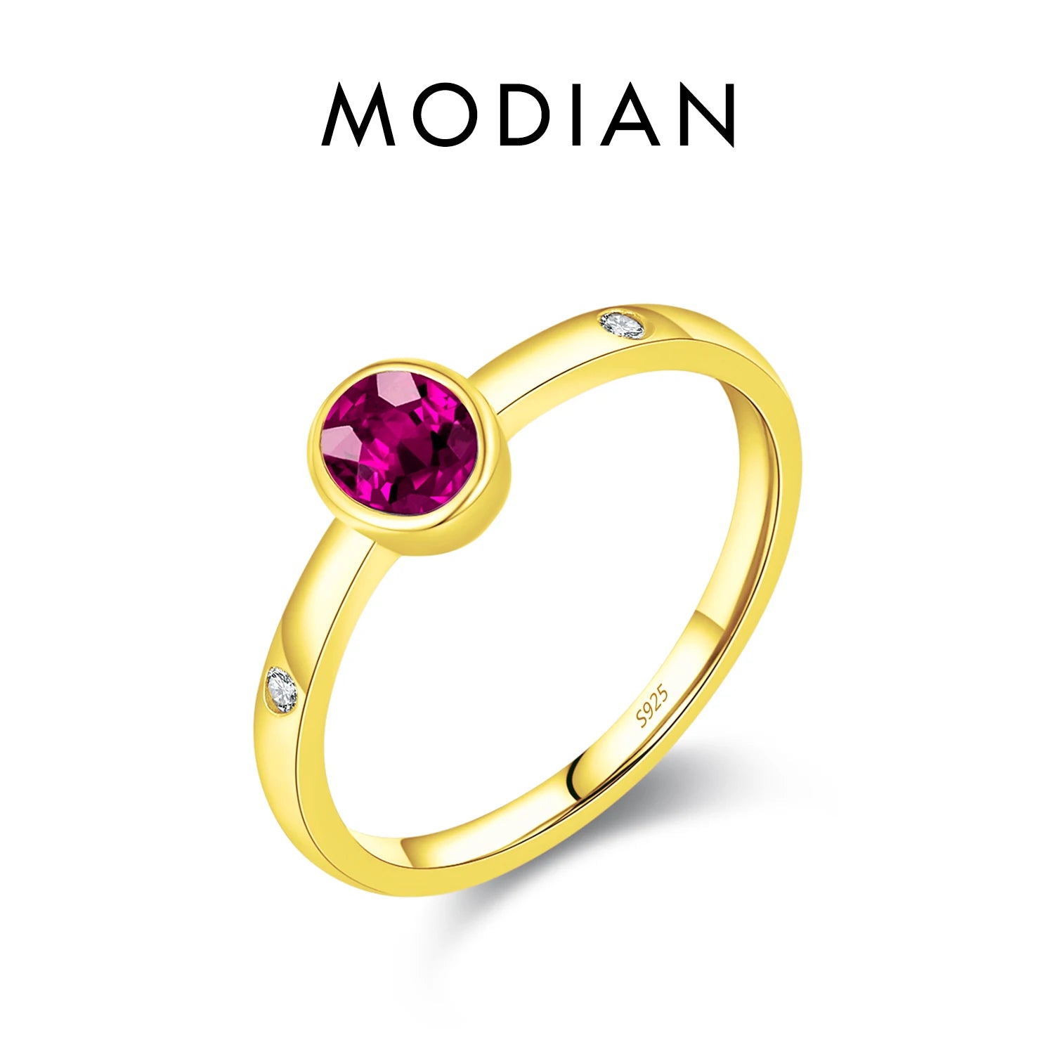 MODIAN 925 Sterling Silver Elegant Red Cubic Zirconia Ring For Women Summer Basic Rings Party Vacation Fine Jewelry