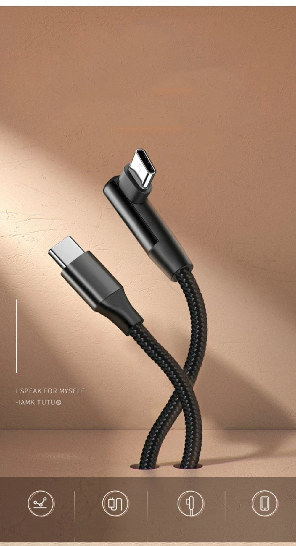 100W 90 Degrees Type C to USB C Cable for iPhone 15 Pro max plus ipad Pro Fast Charging PD QC 4.0 3.2 USB-C Type C Gaming Cable