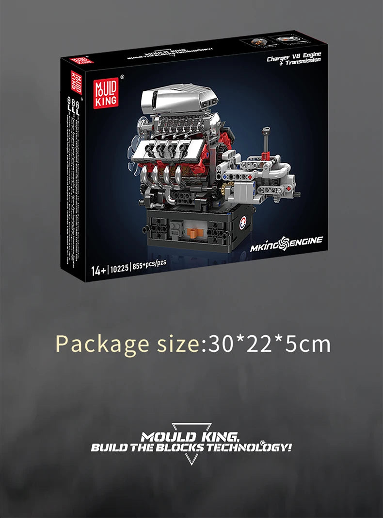 Mould King 10225 Technical Engine Toys The Motorized V8 Car Engine Building Block Assembly Engine Brick Set Kids Christmas Gift