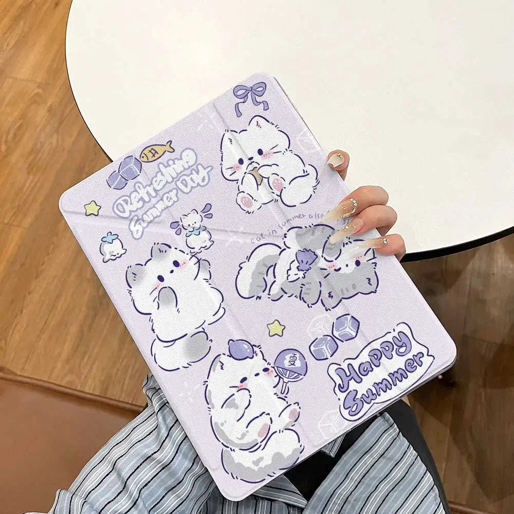 3+Y Type Cute Cat Case with Pencil Holder For 2025 IPad 11th A16 Pro Air 13 11 M3 M2 M4 2025 12.9 " 9 8 7 6 5 4 10Th Mini 7 6
