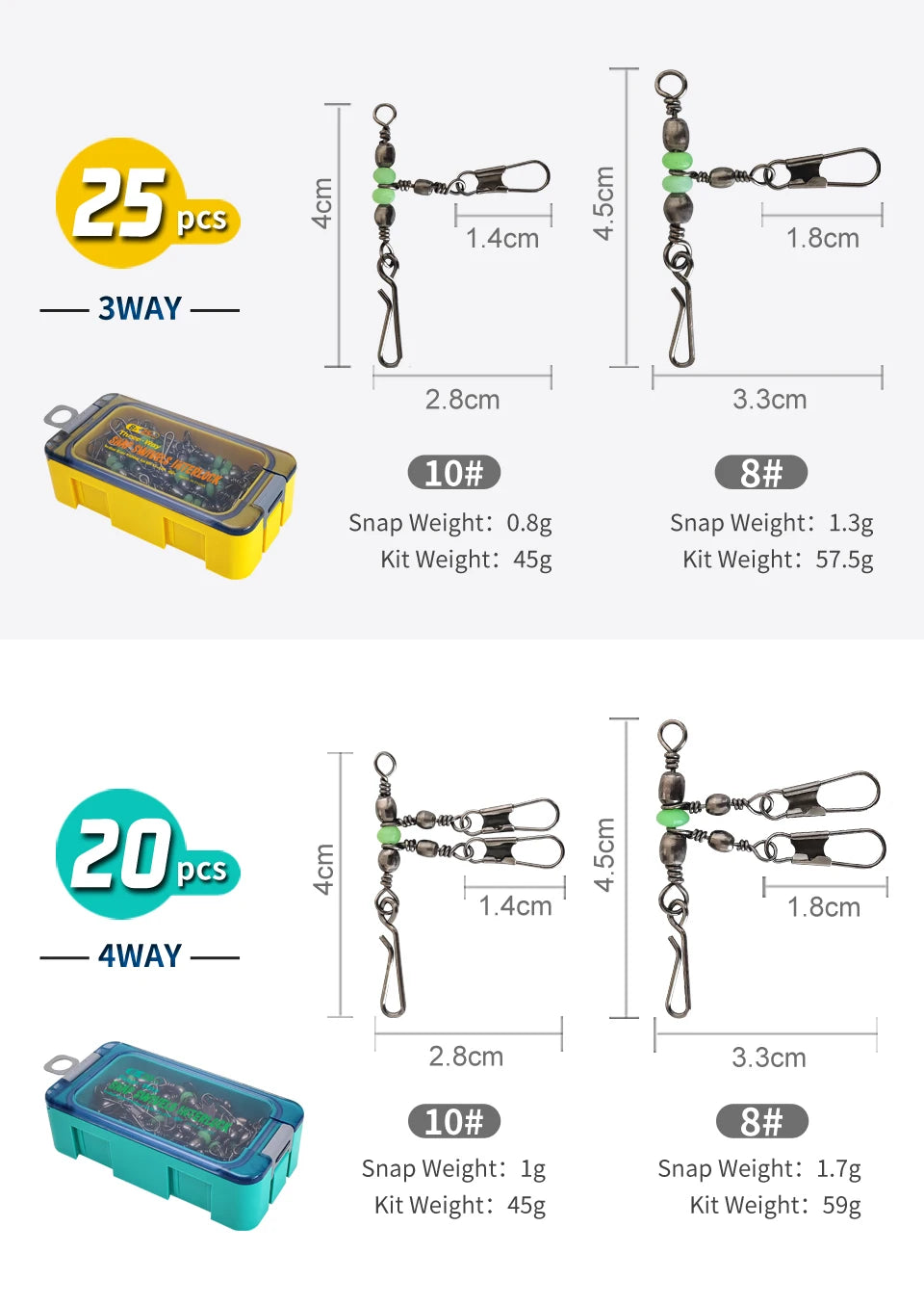 New 8# 10# Squid Jig Lure Swivels Fishing Bearing Rolling Swivel Solid Ring Fishing Connector With Interlock Snap Accessories