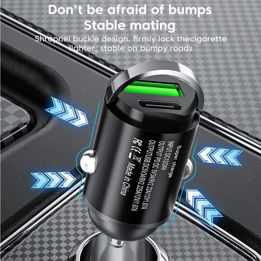 Olaf 100W Mini Car Charger Lighter Fast Charging for iPhone QC3.0 Mini PD USB Type C Car Phone Charger for Xiaomi Samsung Huawei