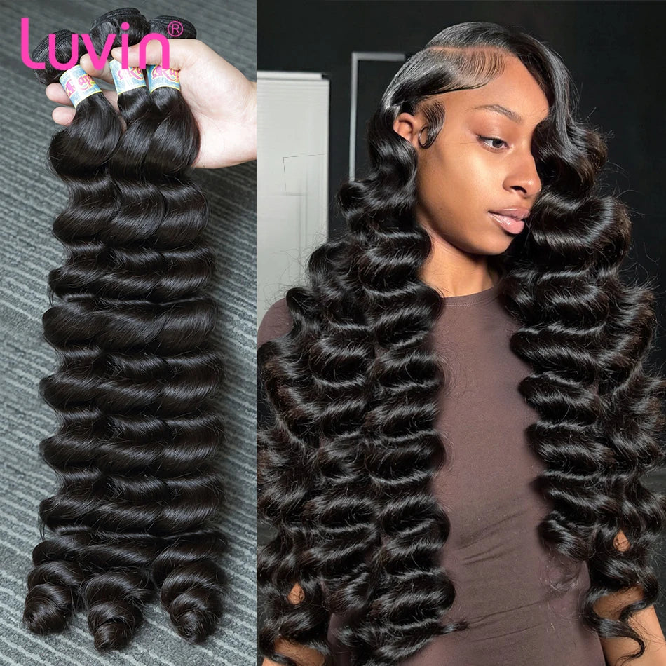 28 38 Inch 18A Loose Wave Bundles Human Hair Bundles Raw Virgin Unprocessed Extensions Loose Deep Wave Bundles Double Weft Braid