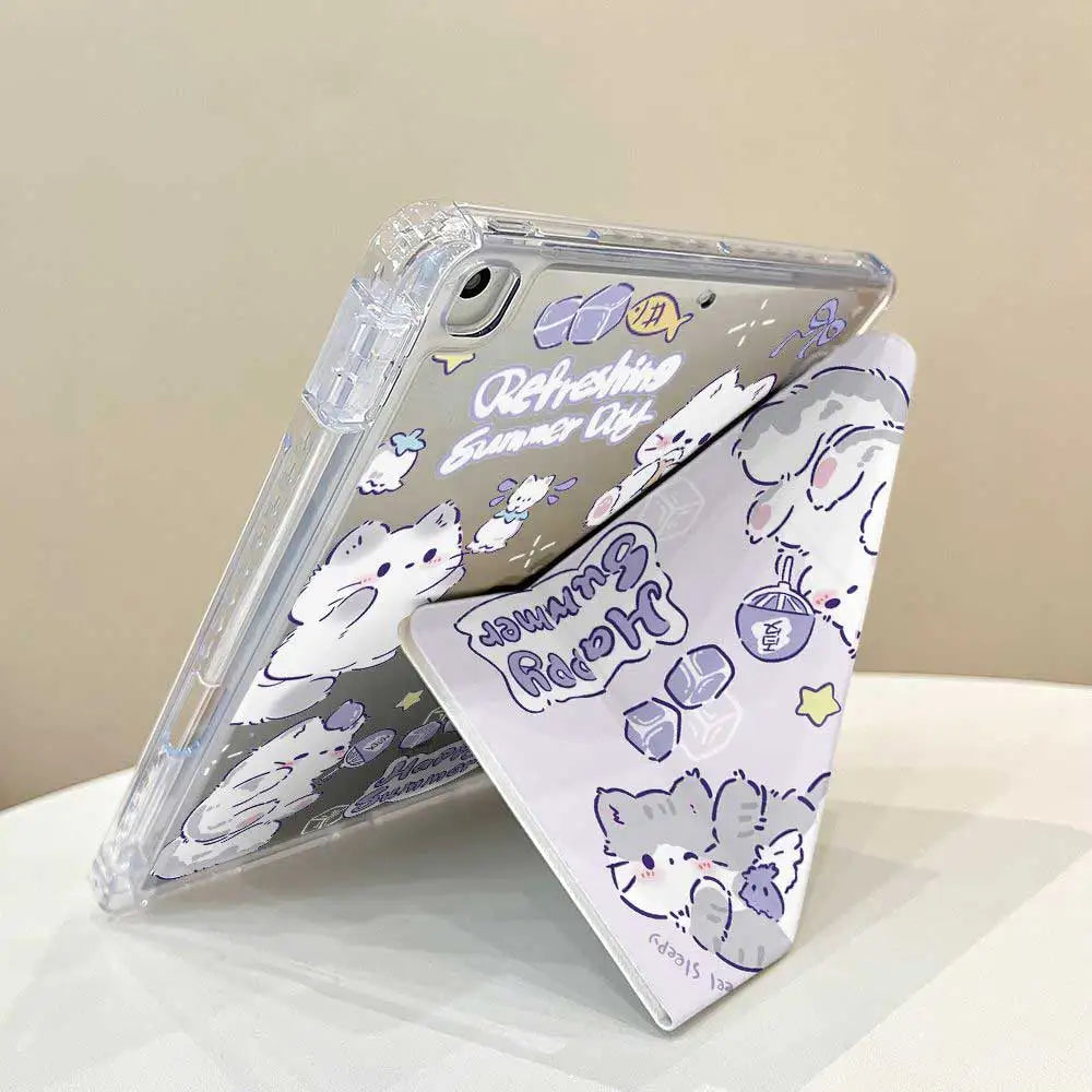 3+Y Type Cute Cat Case with Pencil Holder For 2025 IPad 11th A16 Pro Air 13 11 M3 M2 M4 2025 12.9 " 9 8 7 6 5 4 10Th Mini 7 6