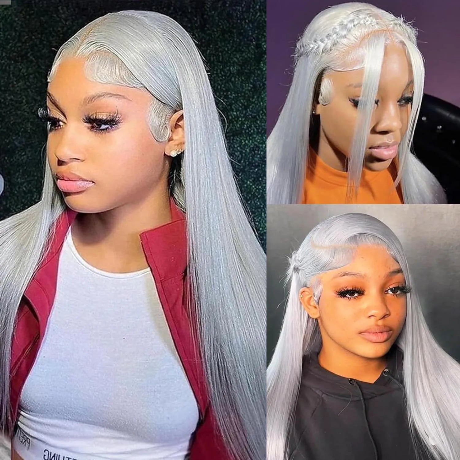 38 Inche Silver Grey Straight Lace Front Wig 100% Human Hair 613 Colored HD Transparent 13x6 Lace Frontal Wigs Cosplay Pre Pluck