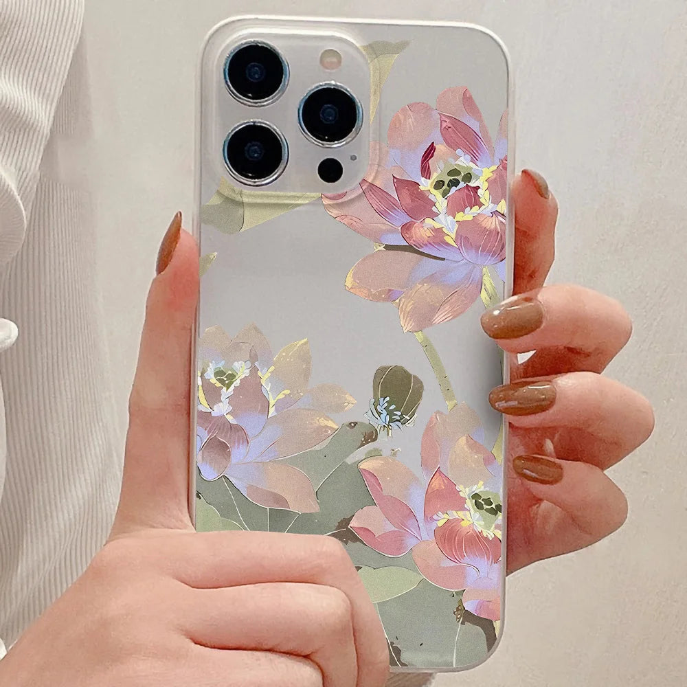 Flowers Phone Case For iPhone 16 Pro Case iPhone 13 11 12 14 15 Pro Max 13 Mini 15 Plus Translucent Slim Silky Skin Back Cover