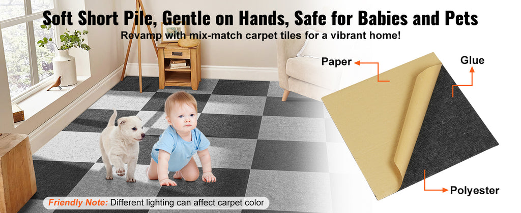 SucceBuy Carpet Tiles Peel & Stick Self Adhesive Carpet Floor Soft Padded Carpet Tiles for Bedroom Living Room Indoor Outdoor
