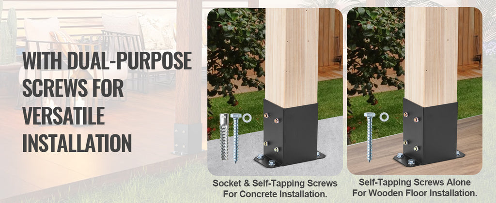 SucceBuy 4x4/ 6x6 Post Base 2/4Pcs Heavy Duty Powder-Coated Post Anchor Matte Black Wood Post Brackets for Pavilion Deck Railing