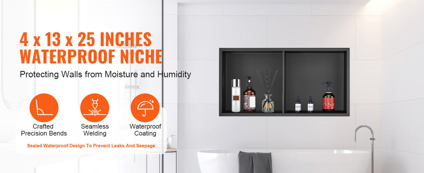 SucceBuy No Tile Shower Niche 304Stainless Steel Wall Inserted Niche Recessed Double Shelves for Shower or Soap Storage Bathroom